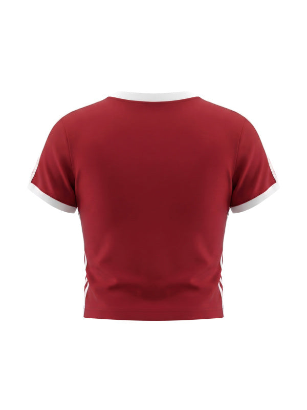 Women's Retro Binding V-Neck Crop T-Shirt