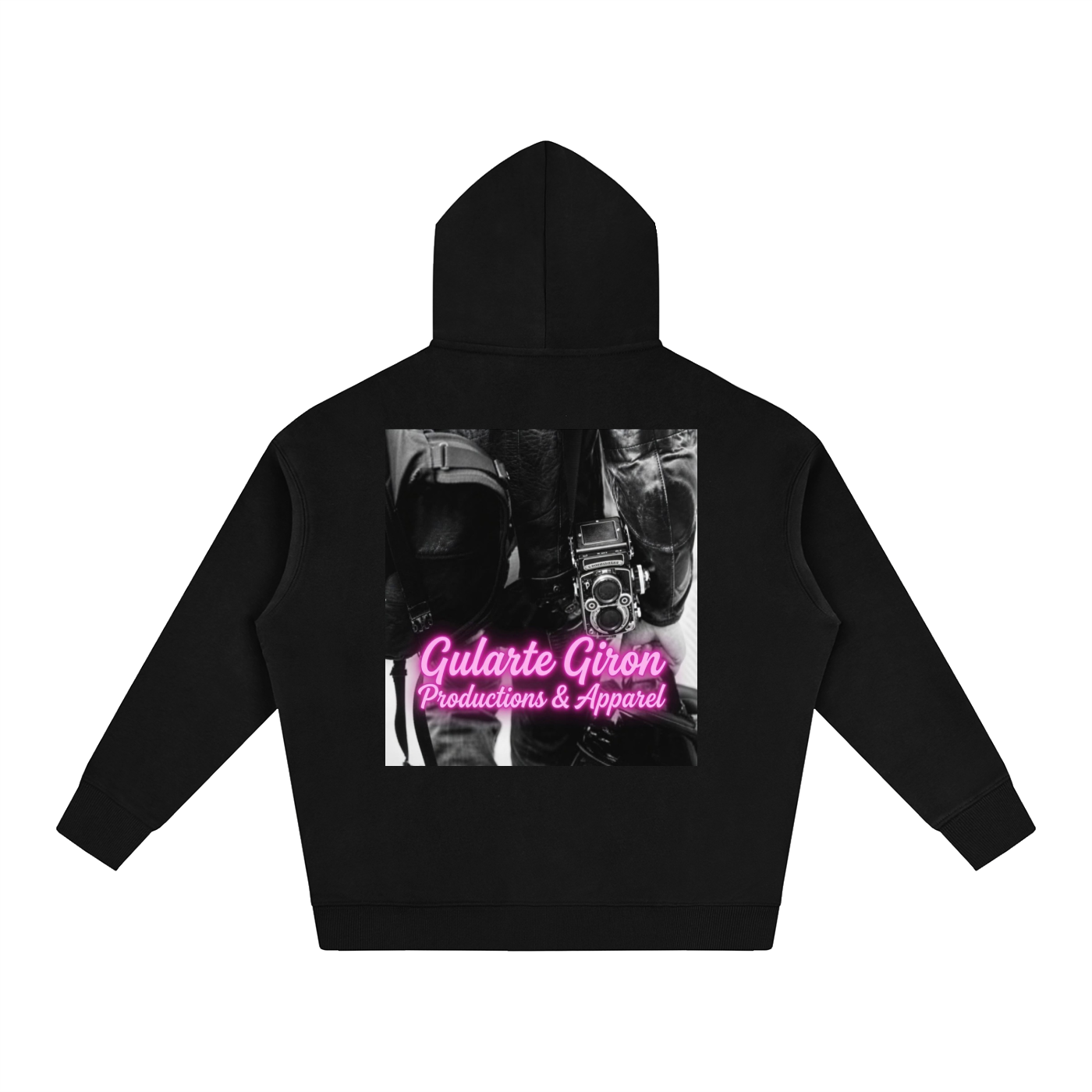 Oversize Fleeced Hoodie Black Gularte Giron Productions Logo Back Print