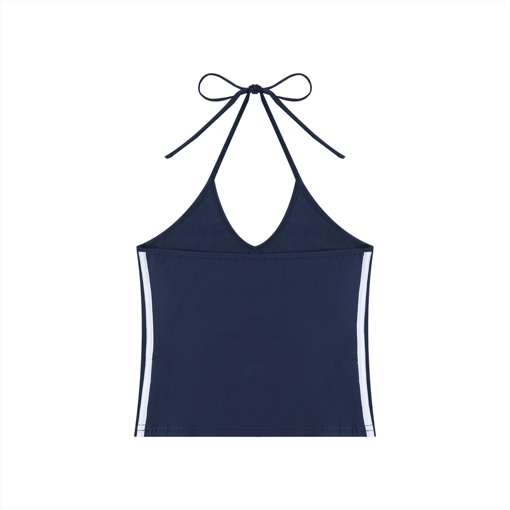 Women's Color Block Halter Crop Tank Top