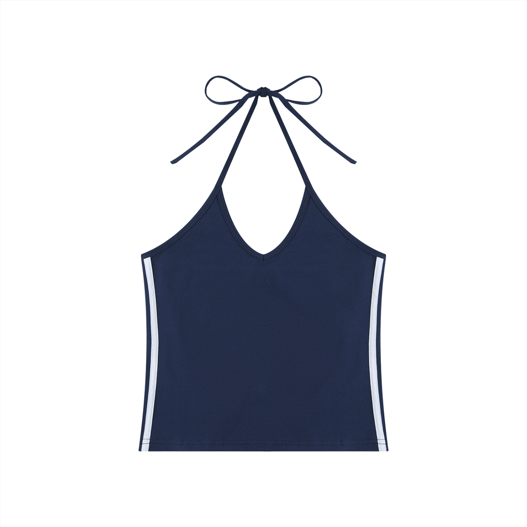 Women's Color Block Halter Crop Tank Top